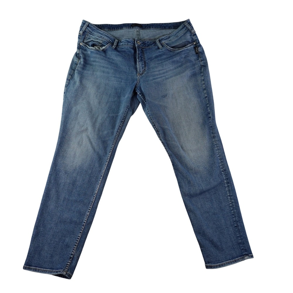 Silver Jeans Co Boyfriend Jeans Medium‎ Wash Distressed Cotton Elastane Size 18